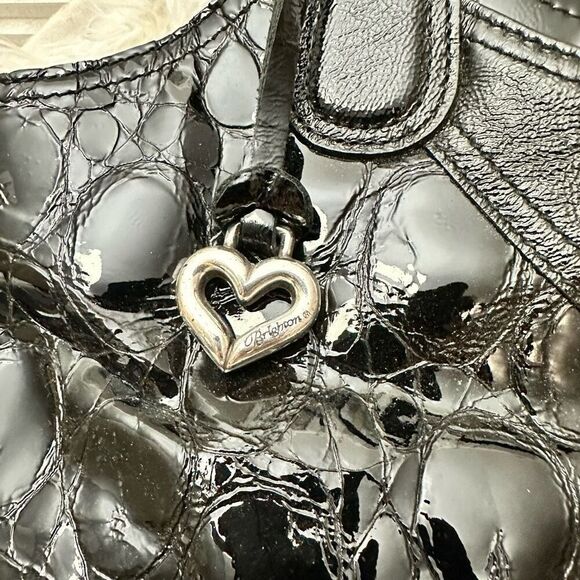 Brighton Black Croc Embossed Patent Leather Large Hobo‎ Shoulder Bag - Picture 2 of 9